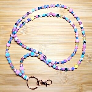 Playful Beaded Lanyard- Pink and Blue